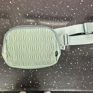 Sage Green Pleated Faux Leather C.C Belt Bag • Fanny Pack